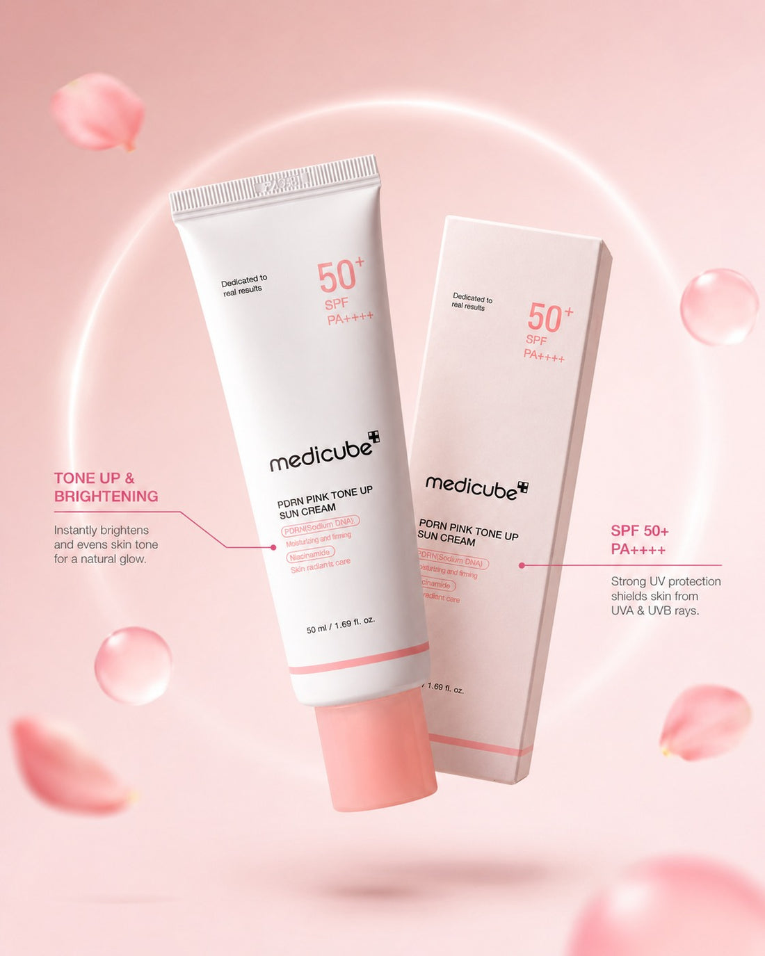 MEDICUBE PDRN Pink Tone-Up Sun Cream SPF 50+ PA++++ — Brighten, Protect, Revive
