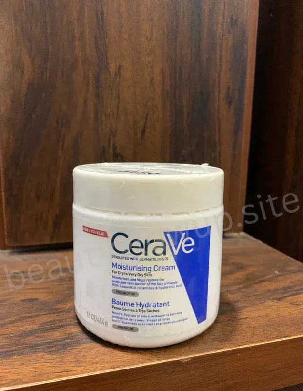 CeraVe moisturizing cream jar on a wooden surface
