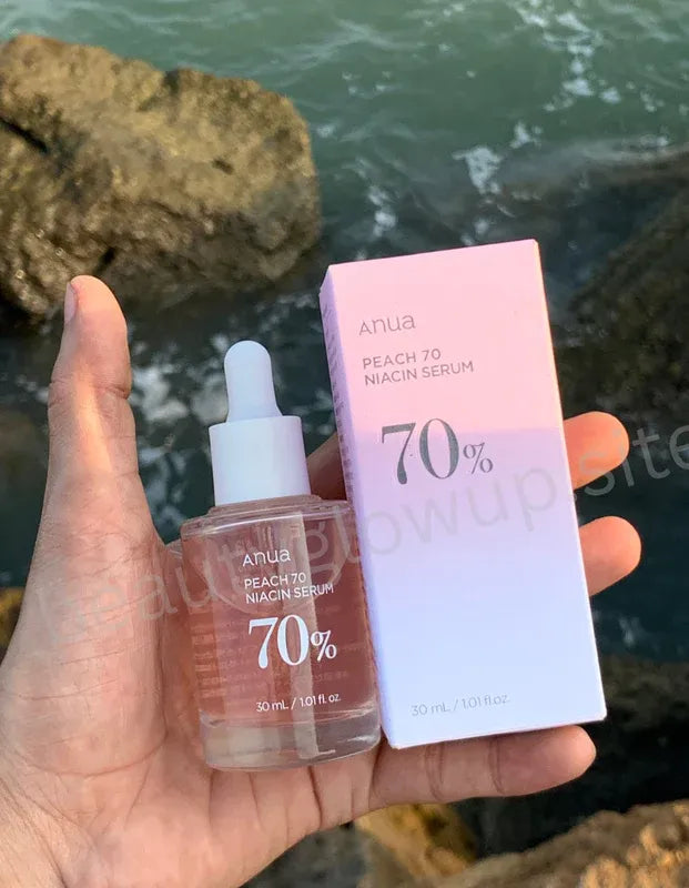 ANUA Peach Niacin hydrating serum 30ml seaside background