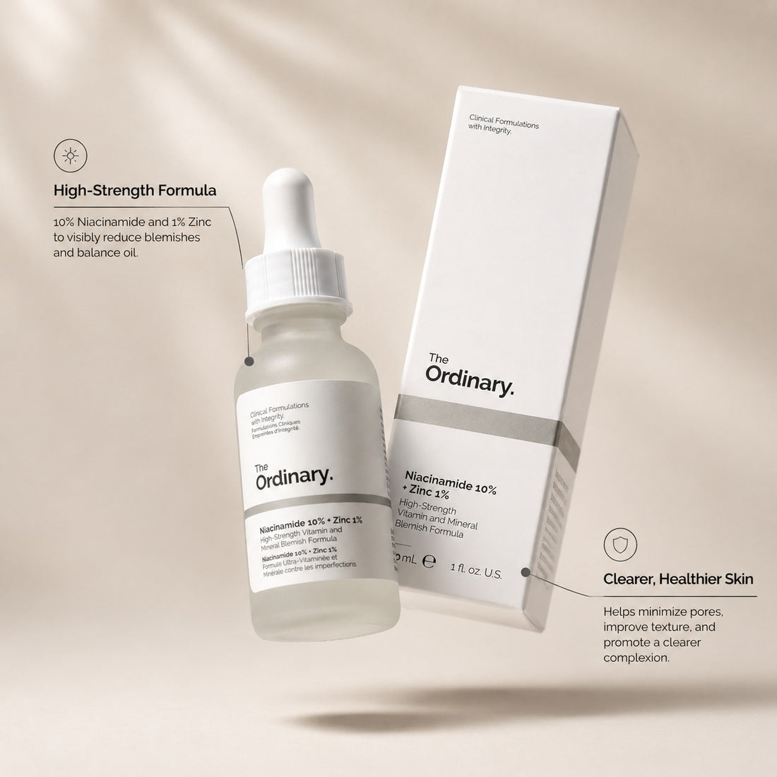 The Ordinary Niacinamide 10% Zinc 1% 30 mL serum.
