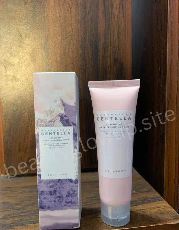 Skincare product with packaging on a wooden surface